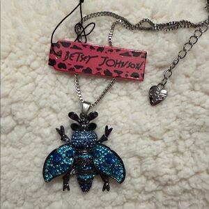 Betsey Johnson Turquoise and Black Bee Pendant Necklace